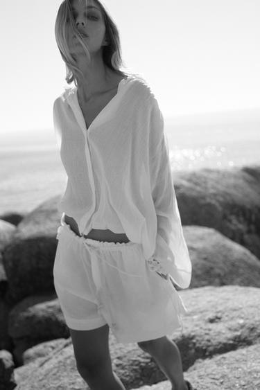ZW COLLECTION TIE-DETAIL ROUND NECK SHIRT - White by Zara