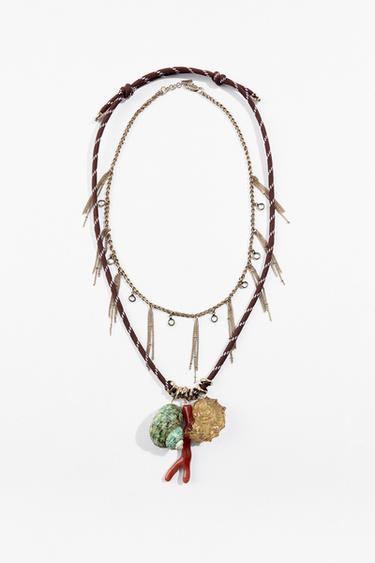 Zara PACK OF 2 SHELL CHARM NECKLACES - Golden