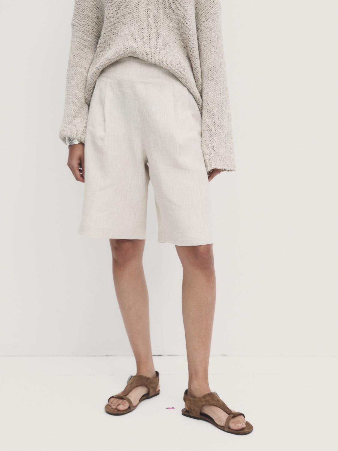 100% linen mottled Bermuda shorts - Beige | ZARA United States 100% linen mottled Bermuda shorts - Beige | ZARA United States