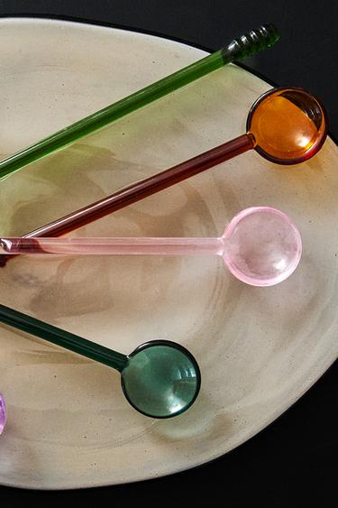 Zara PACK OF MULTICOLORED BOROSILICATE GLASS SPOONS (PACK OF 6) - Greens