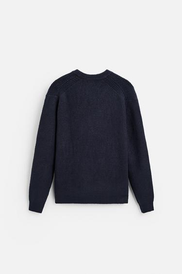 PULL STRUCTURÉ À CARREAUX - Bleu marine de Zara - Image 6
