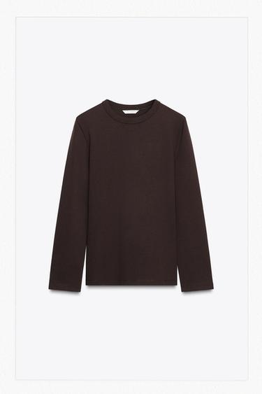 INTERLOCK MAHUKA LUZEDUN KAMISETA - Txokolate kolorea, Zara-rena