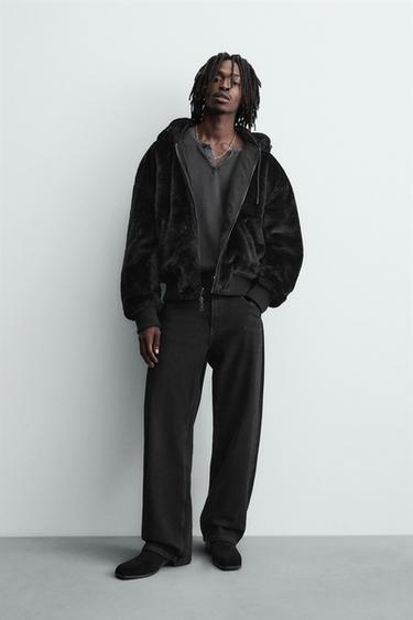 BLOUSON BOMBER RÉVERSIBLE EFFET FOURRURE - Noir de Zara