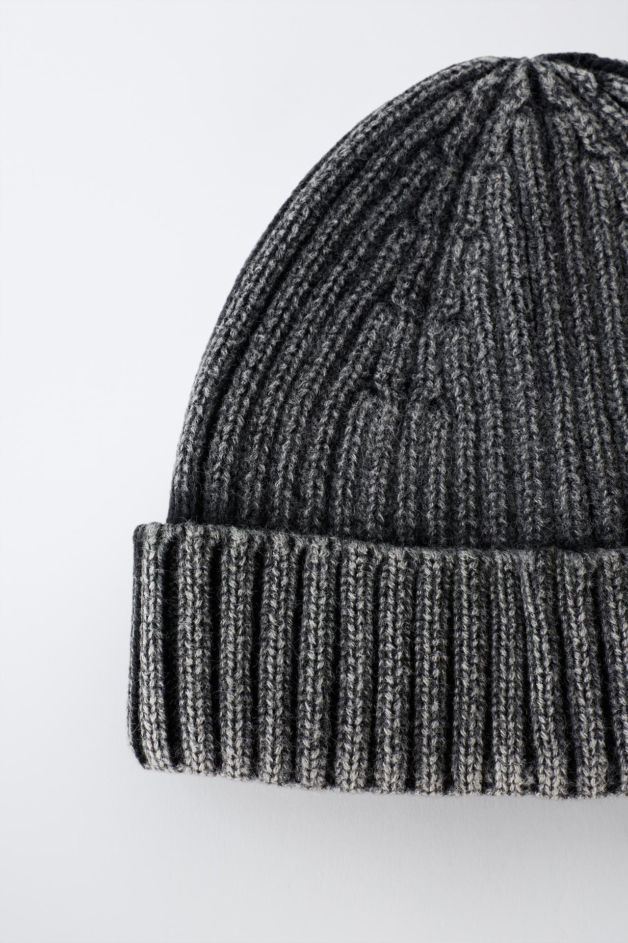 WASHED-EFFECT KNIT BEANIE — Black