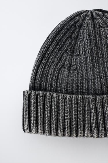WASHED-EFFECT KNIT BEANIE — Black 2