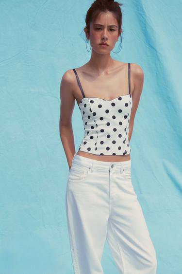Zara POLKA DOT CORSET TOP - Oyster-white