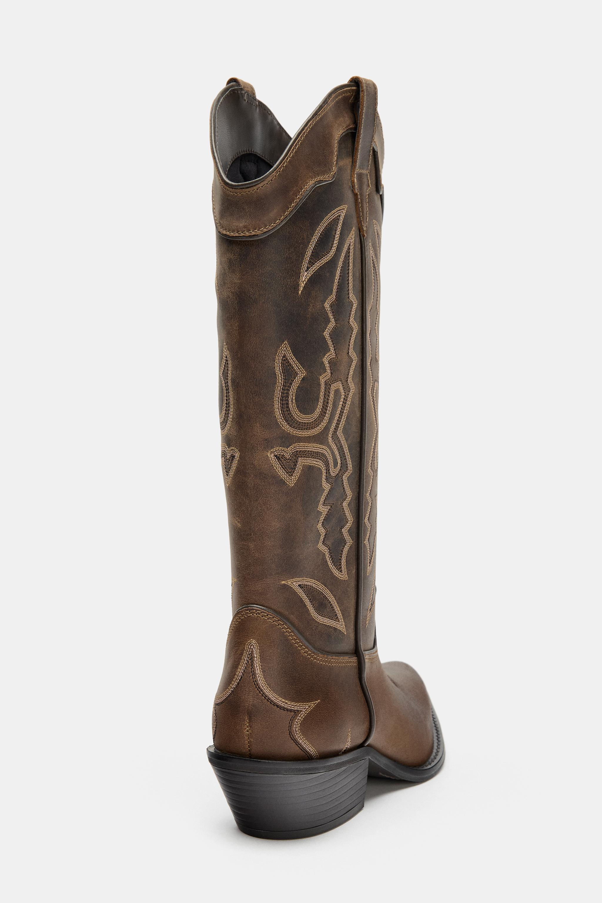LEATHER COWBOY BOOTS - Brown | ZARA United States
