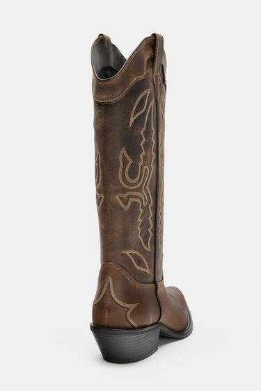 LEATHER COWBOY BOOTS - Brown by Zara - Image 5
