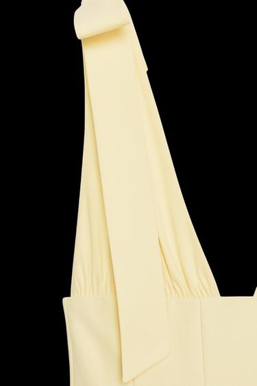 KURZES KLEID MIT MATERIALKOMBINATION UND SCHLEIFEN - Gelb von Zara