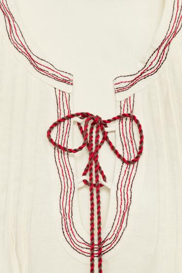 BLOUSE BRODERIES ET POMPONS - Blanc de Zara - Image 7