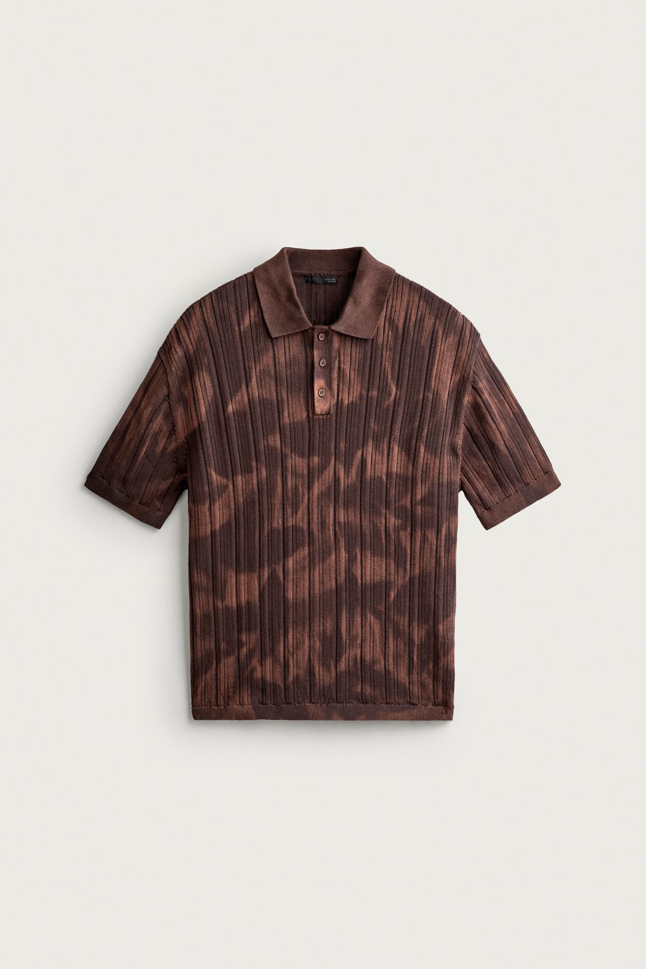ACID WASH REGULAR FIT POLO SHIRT — Brown
