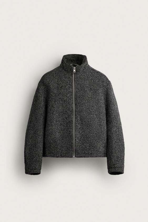 BOUCLÉ TEXTURE CROPPED FIT JACKET - Grey marl by Zara - Image 0