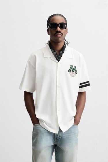 CAMISA PARCHE COMBINADO - Blanco roto de Zara