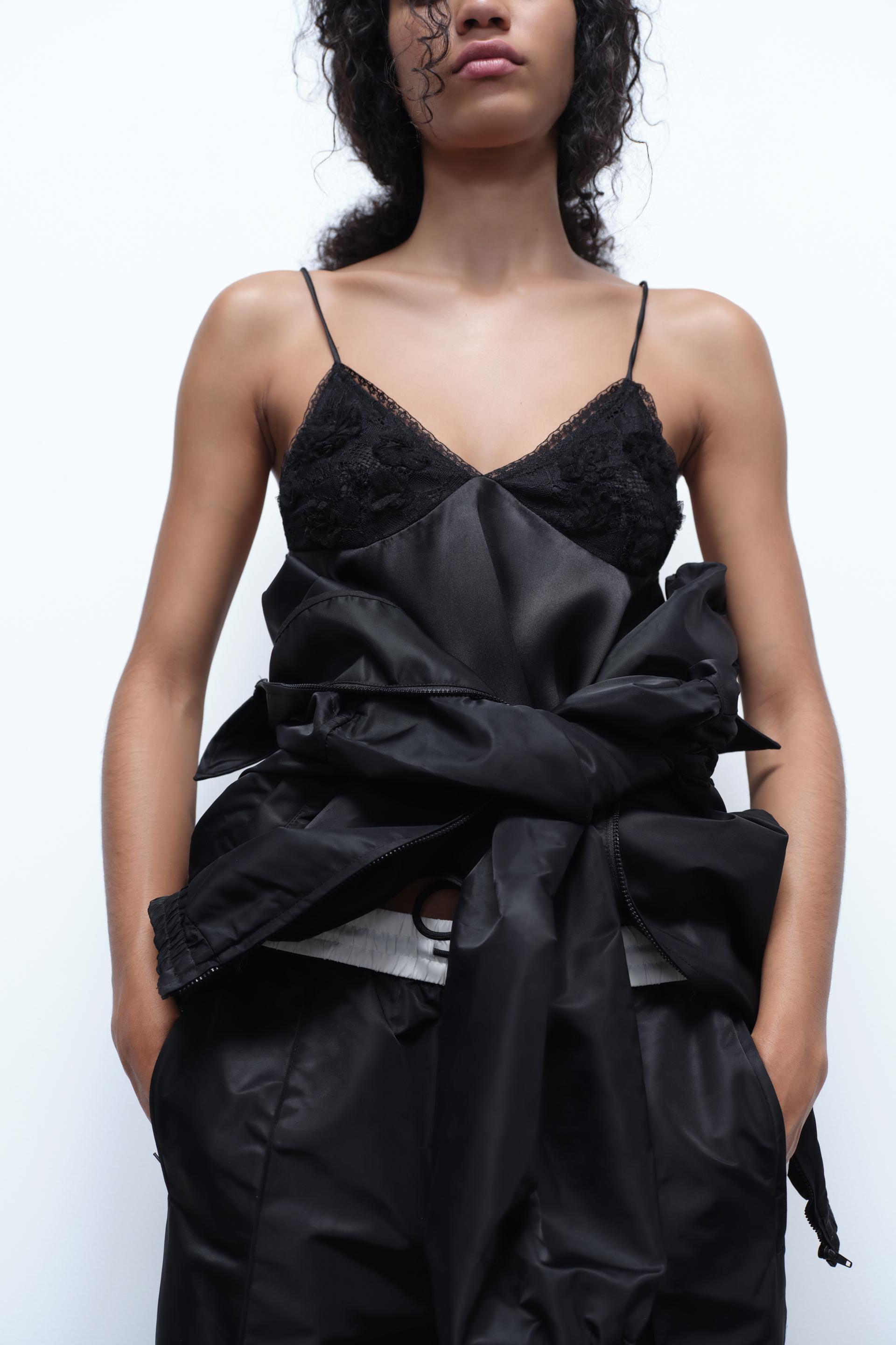 NEW ZARA Woman BLACK MINI CAMISOLE DRESS BEADED Straps Fashion Size XS  #6147