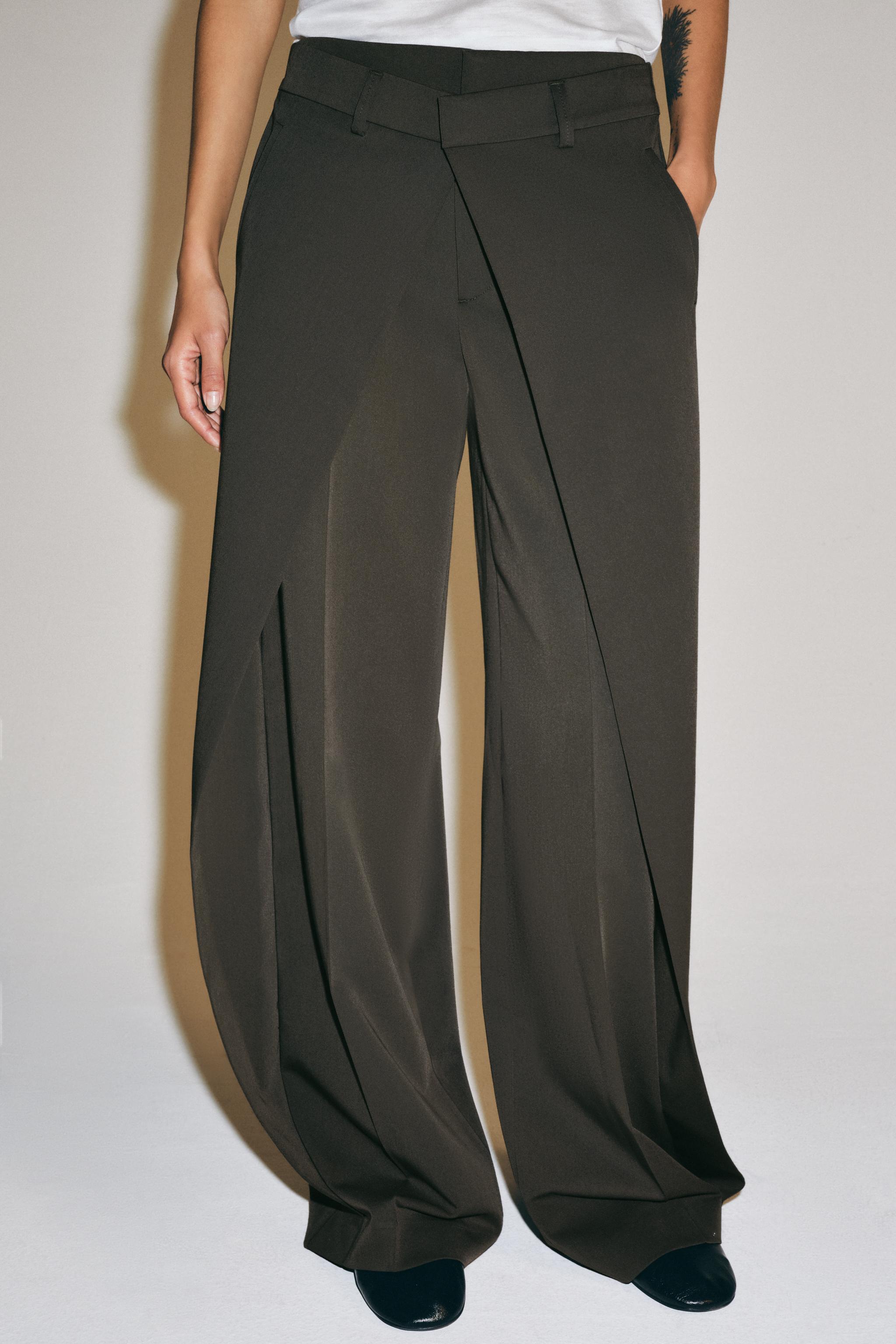 ZW COLLECTION FRONT PLEAT TROUSERS — Gray green