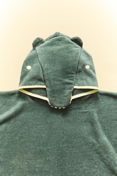 PONCHO DE PRAIA INFANTIL DE VELUDO COM CROCODILO - Verde da Zara