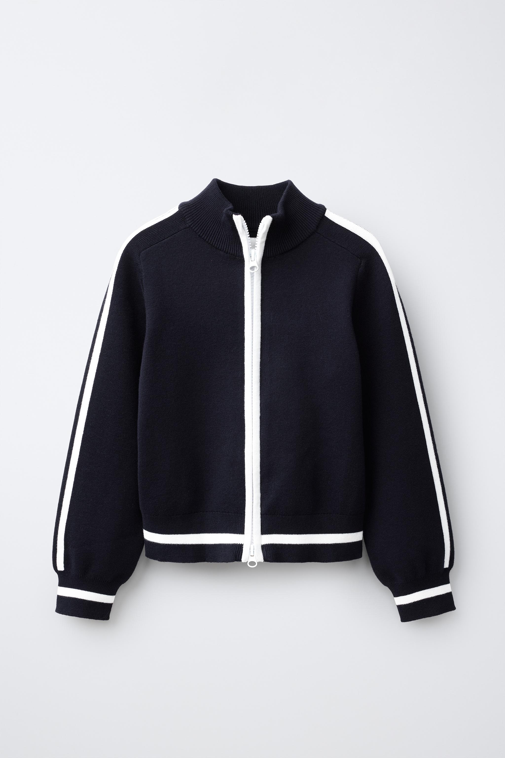 CONTRAST PIPING CARDIGAN — Dark navy