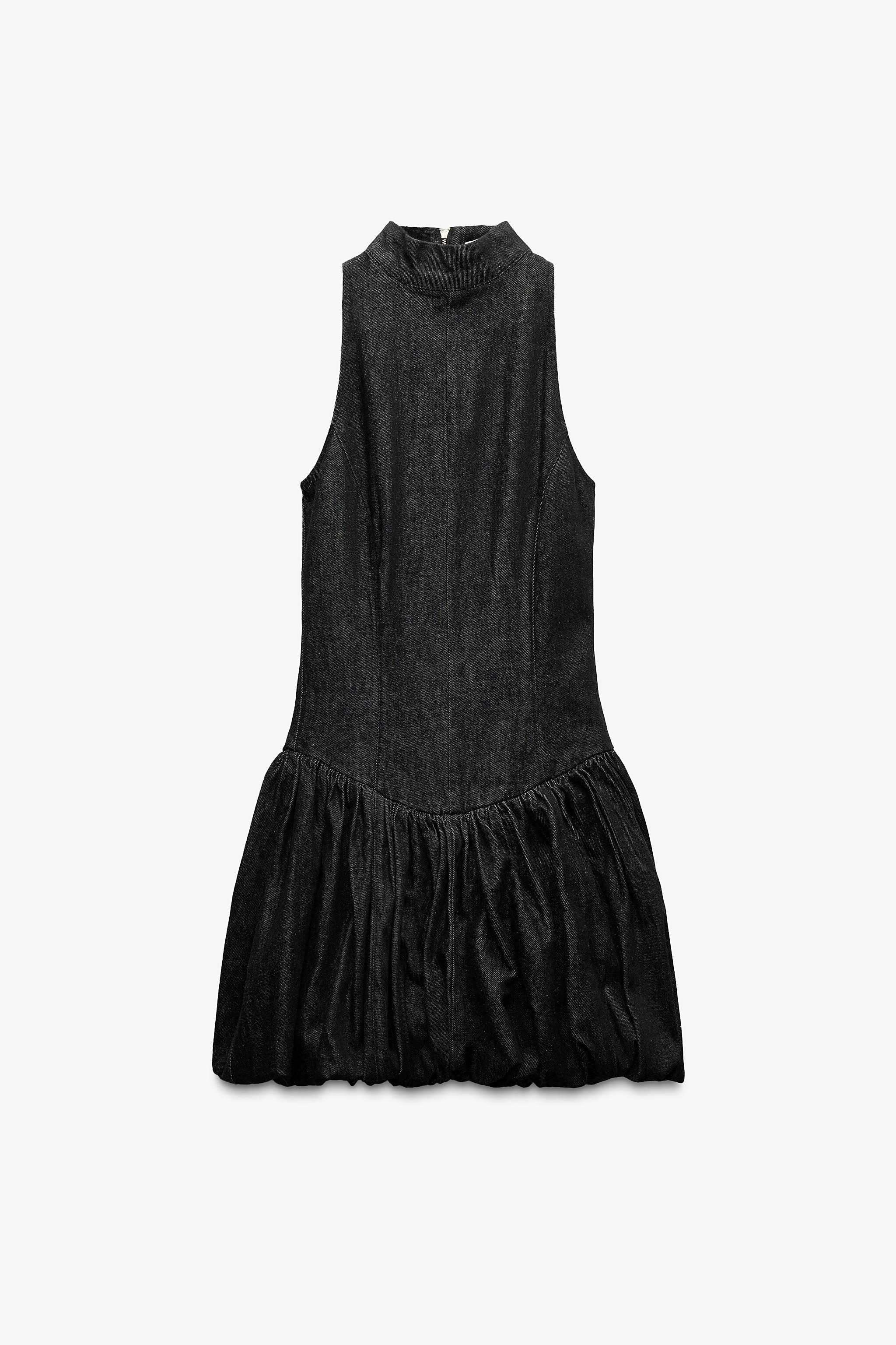 ★ZARA★ BALLOON DENIM DRESS ZARA NEW WOMAN MIDI DENIM BALLOON DRESS DARK INDIGO BLUE XS