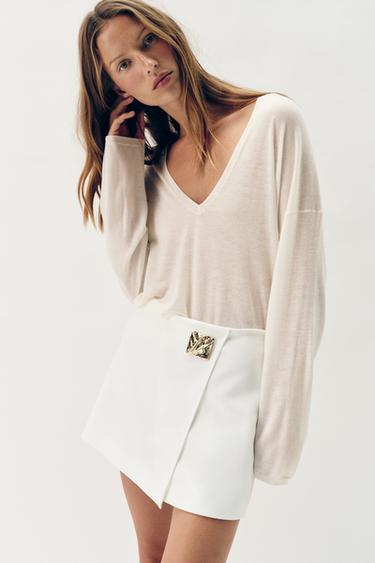 ASYMMETRIC APPLIQUÉ SKORT - Oyster-white by Zara