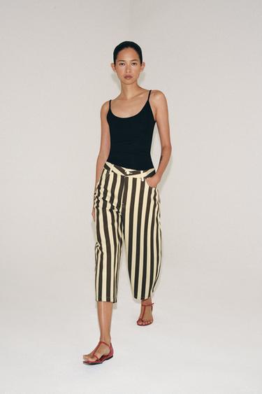 ZW COLLECTION STRIPED CROPPED TROUSERS - Green by Zara - Image 0