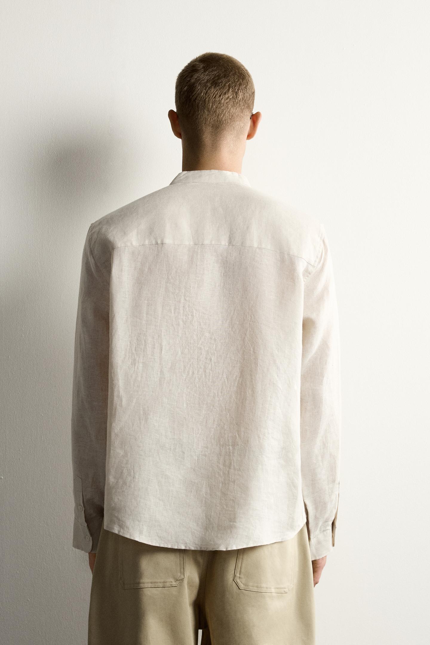 Мужская рубашка Zara 100% Linen Relaxed Fit, цвет: Светлый бежевый — фото 3