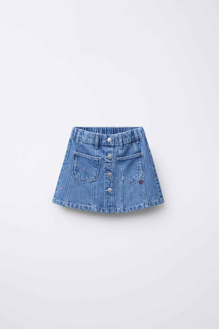 EMBROIDERED DENIM SKIRT