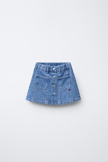 FALDA DENIM BORDADOS - Azul medio de Zara