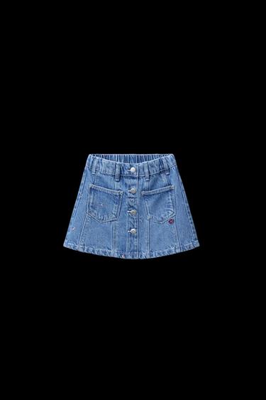 Zara EMBROIDERED DENIM SKIRT - Mid-blue - Image 0