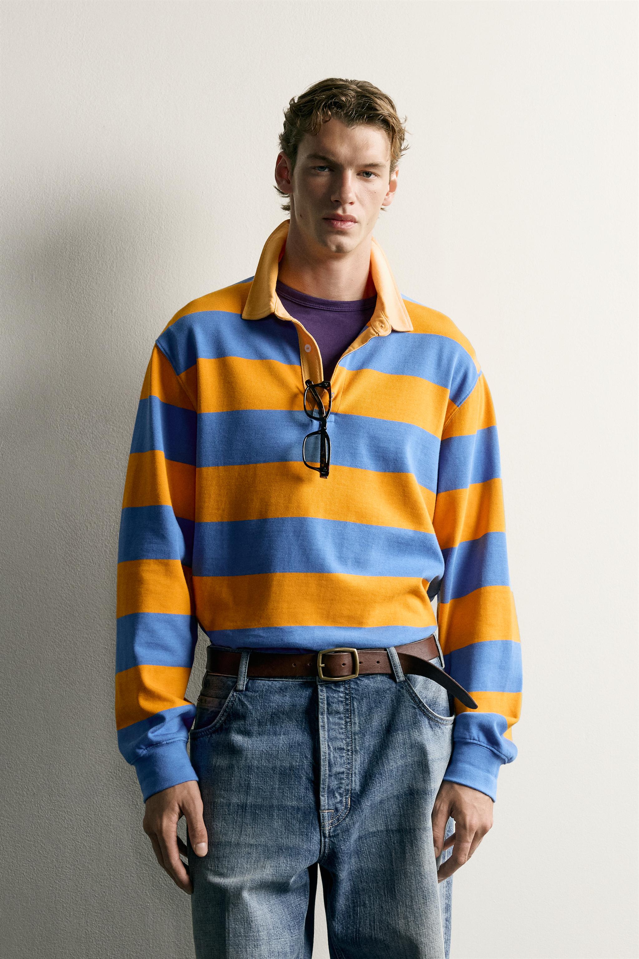 CONTRAST COLLAR STRIPED REGULAR FIT POLO