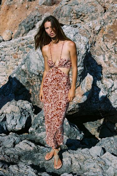PRINTED MIDI DRESS WITH CUT OUT DETAIL - Terracotta by Zara - Image 4