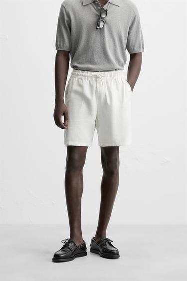 TEXTURED REGULAR FIT BERMUDA SHORTS - Oyster-white by Zara
