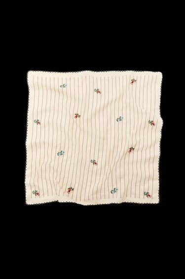 Zara STRIPED SCARF WITH EMBROIDERED FLOWERS - Ecru - Image 0