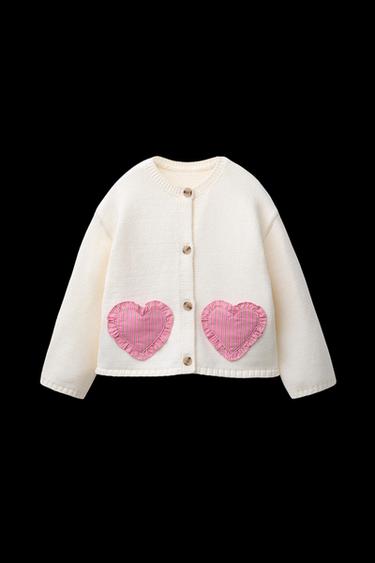 Zara HEART POCKET CARDIGAN - Ecru