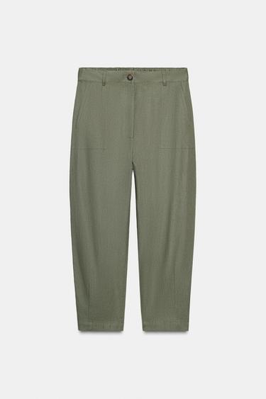 PANTALÓN JOGGER CON LINO - kaki-med de Zara