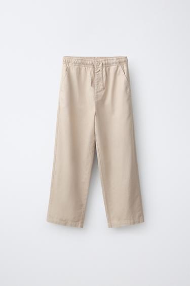 Zara COTTON-LINEN STRAIGHT PANTS - Mid-ecru