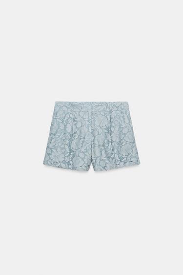 Zara LACE SHORTS - Sky blue