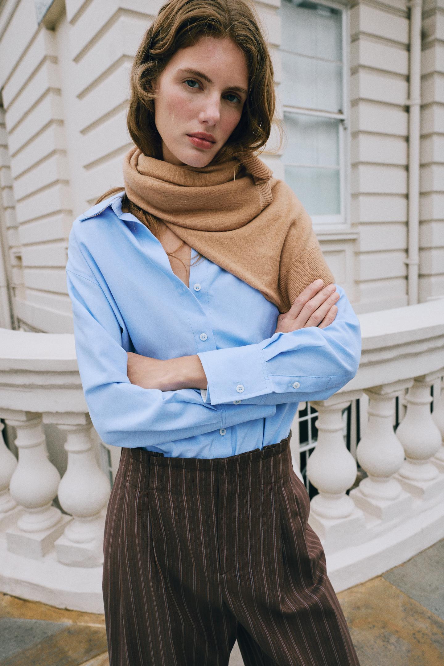 Женские брюки Zara Striped Paperbag Balloon, цвет: Коричневый синий — фото 3