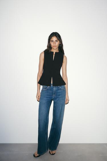 Zara FITTED ZIP TOP - Black