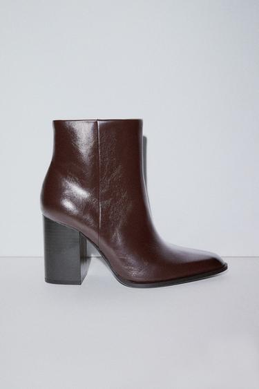 Zara 真皮粗跟踝靴 - 紫紅色