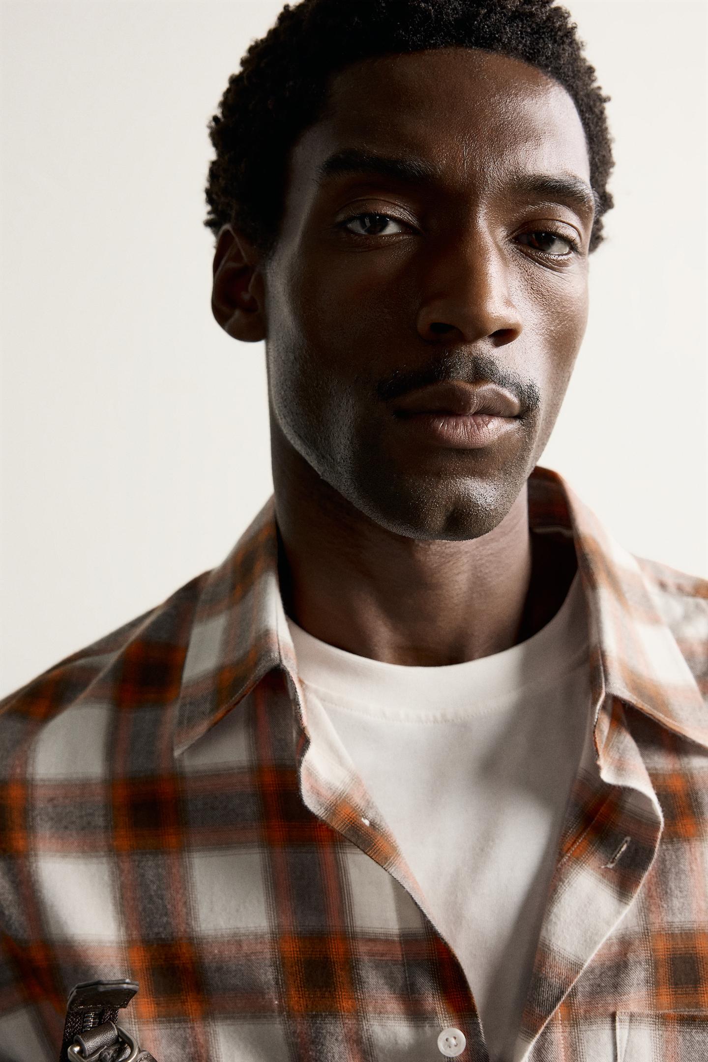 Мужская рубашка Zara Regular Fit Plaid, цвет: Белый оранжевый — фото 6