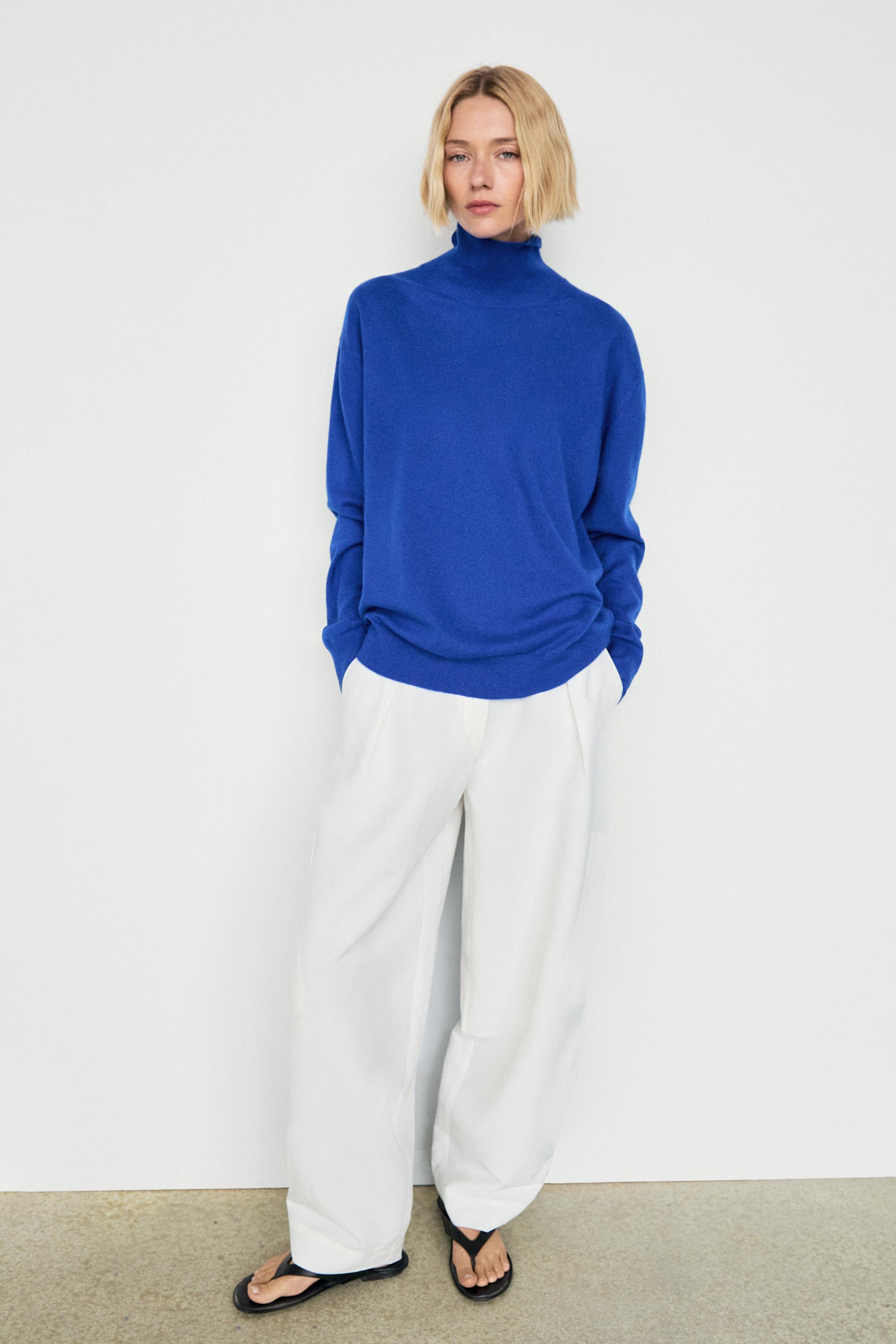 100% cashmere high neck knit sweater - Bluish | ZARA United States