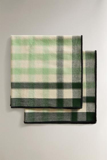 PACK OF CHECK COTTON NAPKINS (PACK OF 2) - Green by Zara