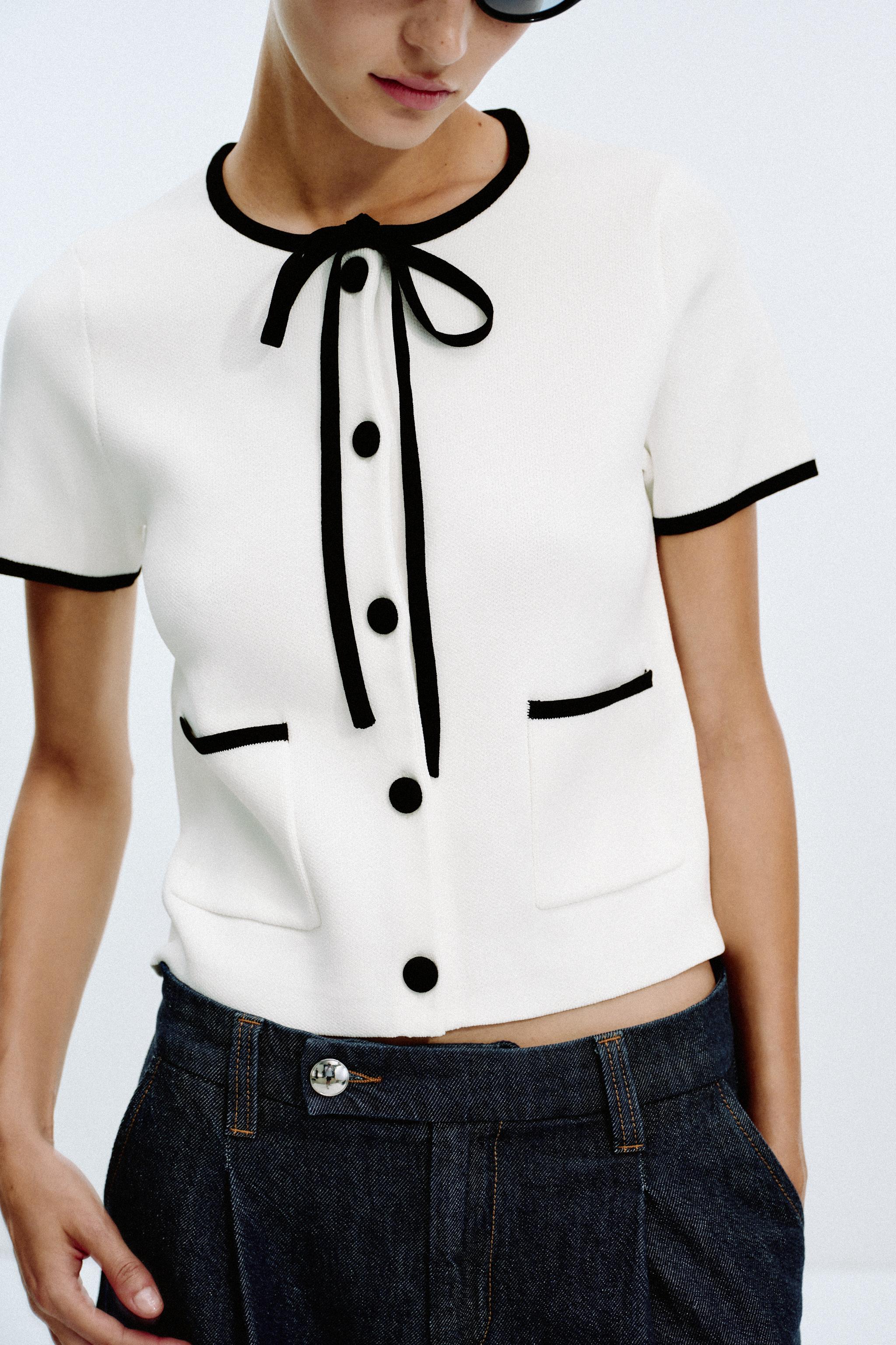 コントラストパイピングニットジャケット - ホワイト | ZARA