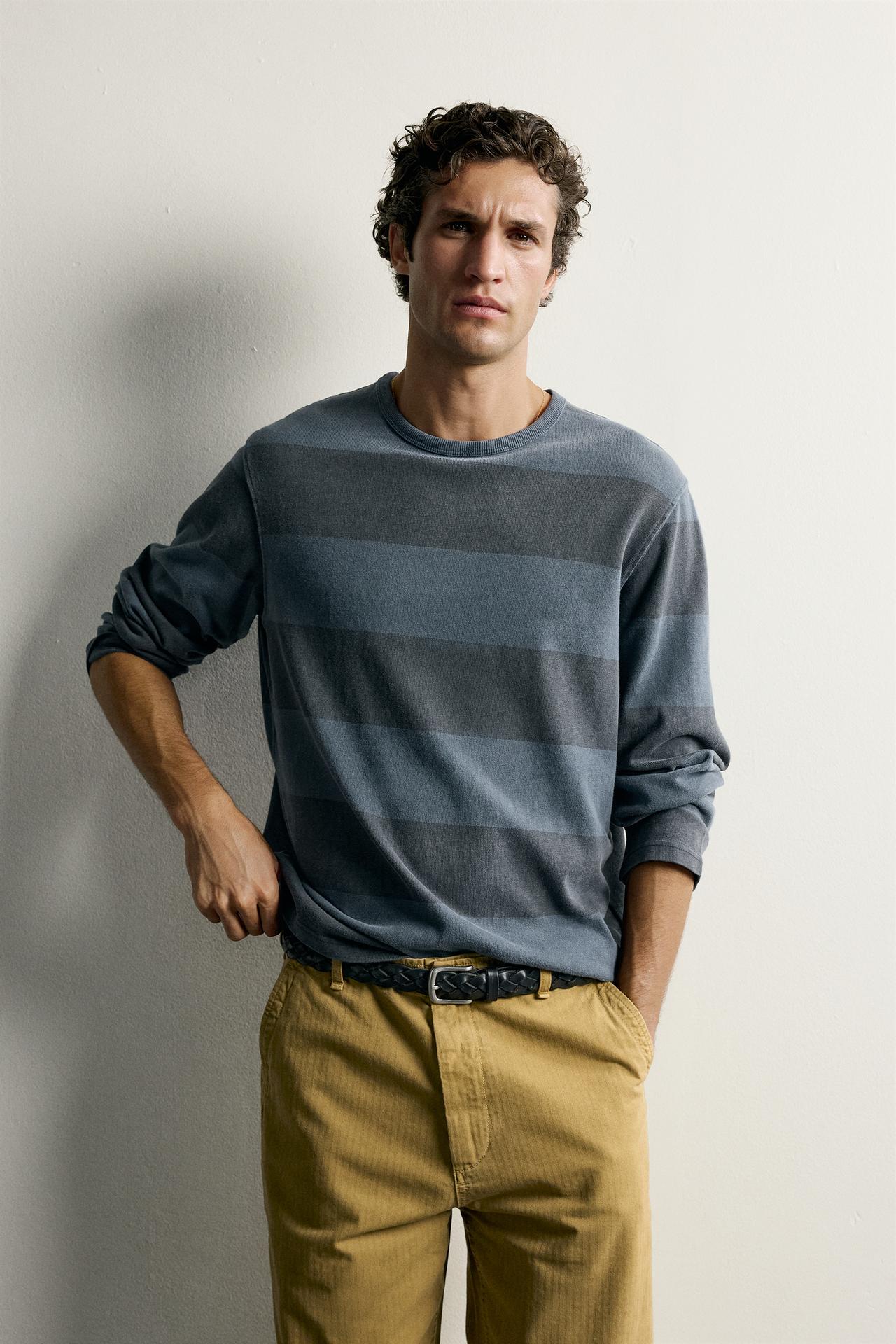 WASHED STRIPED T-SHIRT — Faded navy
