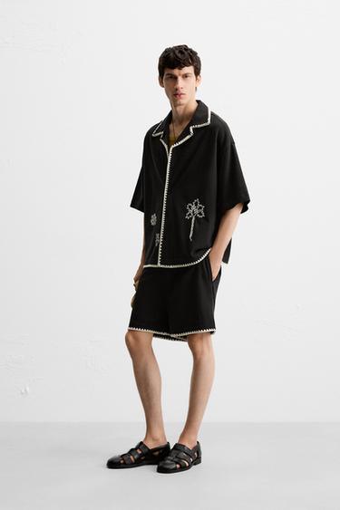 CHEMISE BRODERIES CONTRASTE - Noir de Zara - Image 3