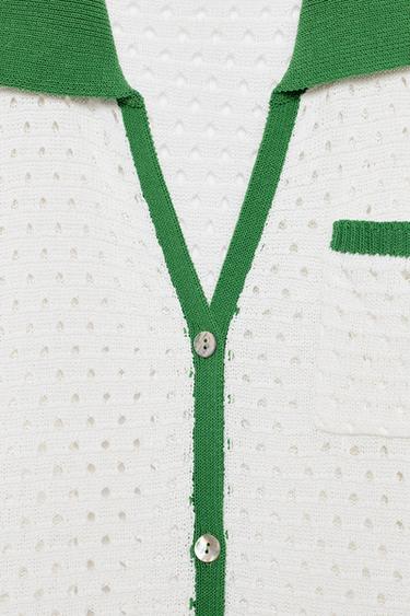 POLO EN MAILLE AJOURÉE - Blanc de Zara - Image 5