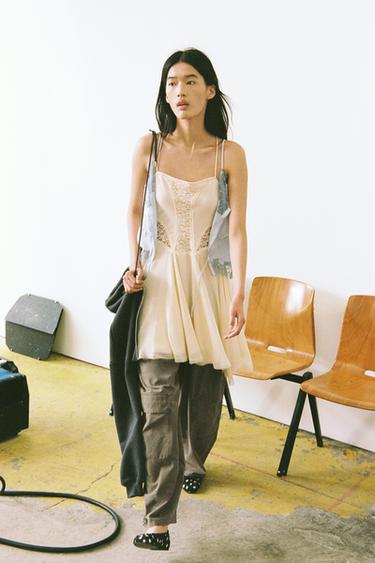SHORT DRESS WITH LACE GODETS - Ecru by Zara
