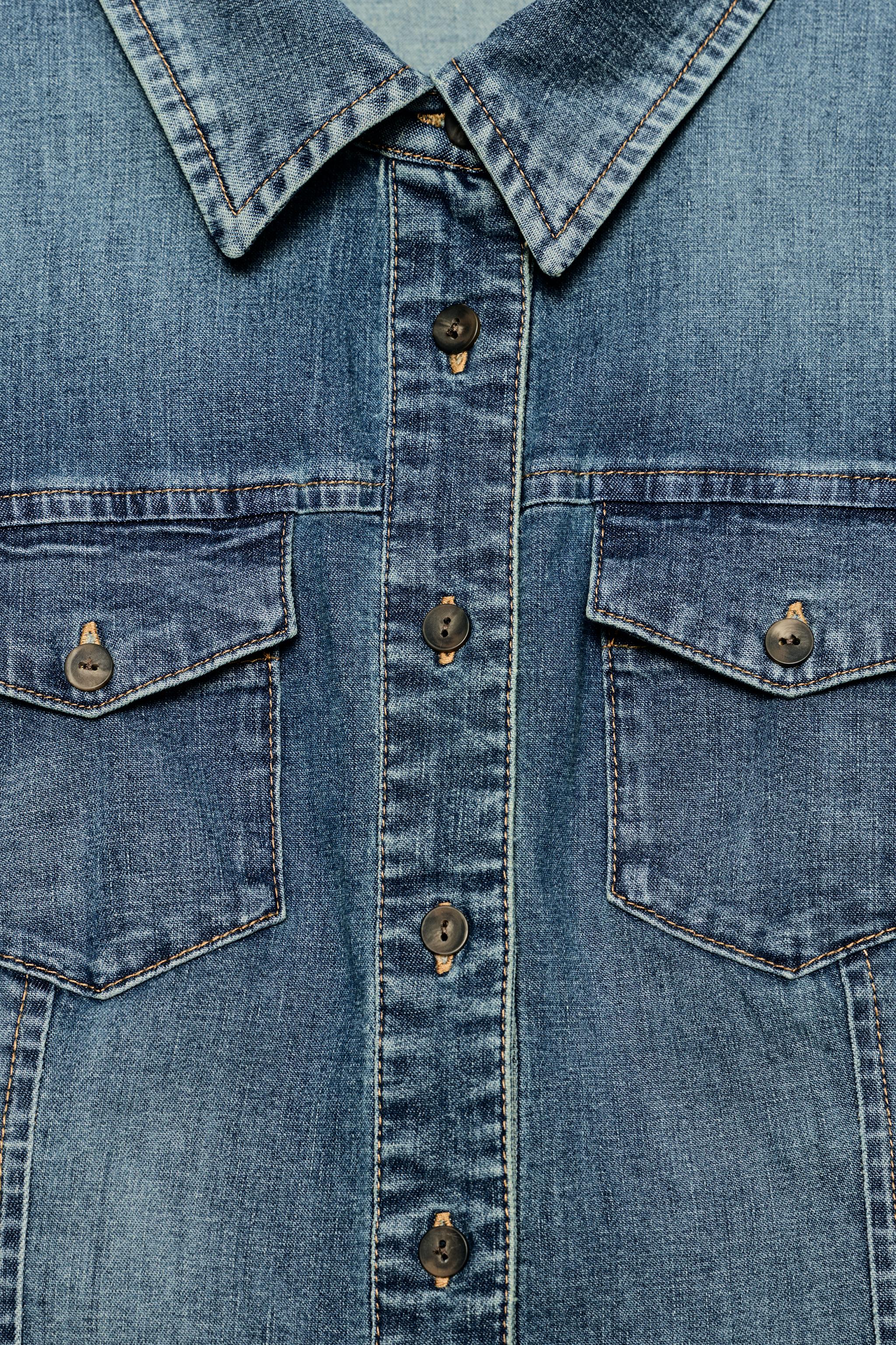 Zara TRF CEPLİ DENIM GÖMLEK görsel 8