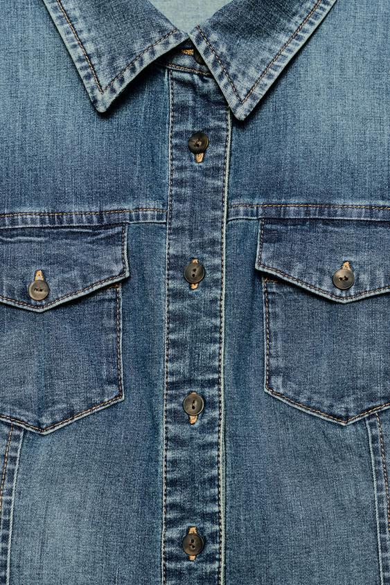 CHEMISE EN DENIM TRF À POCHES - Bleu de Zara - Image 7