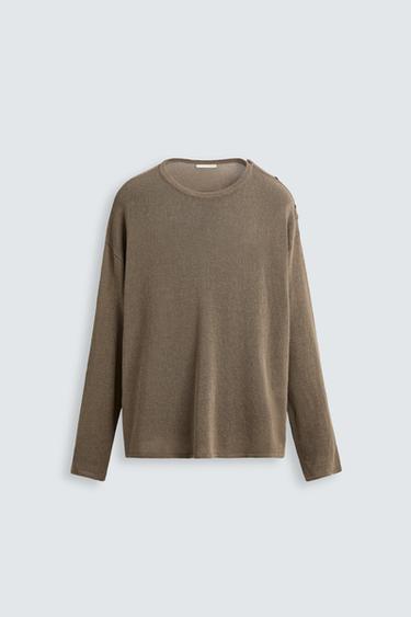 BUTTON-UP KNIT T-SHIRT - Dark beige by Zara